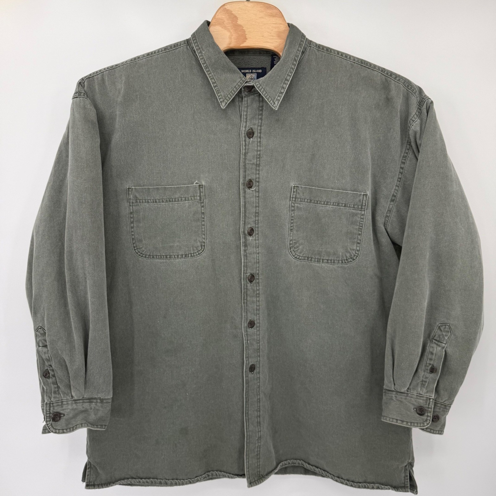 World Island Shirt Jacket Mens Xxl Green Outdoors Fleece Lined Twill Heavy